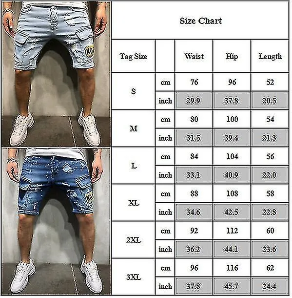 Men Distressed Denim Shorts Ripped Cargo Half Pants Jeans Multi Pockets Trousers