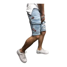 Men Distressed Denim Shorts Ripped Cargo Half Pants Jeans Multi Pockets Trousers