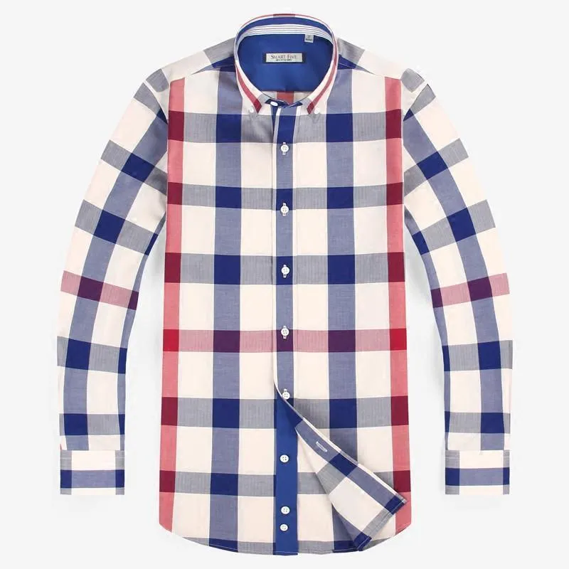 Men Dress Shirts 100% Cotton Plaid Shirt Men Plus Shirt Size