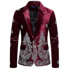 Men Floral Blazer Suit Jacket Dinner Party Prom Wedding Stylish Tuxedo