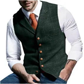 Men Lattice Turndown Single-breasted Vest Suit Business Waistcoat SZS0483