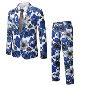 Men's 2-piece Wedding Tuxedo, Blue And White Porcelain Suit For Wedding Party, Prom