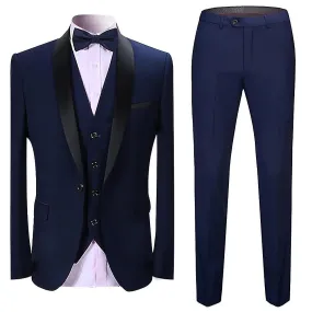 Men's 3-piece Wedding Banquet Slim-fit Solid Color Suits