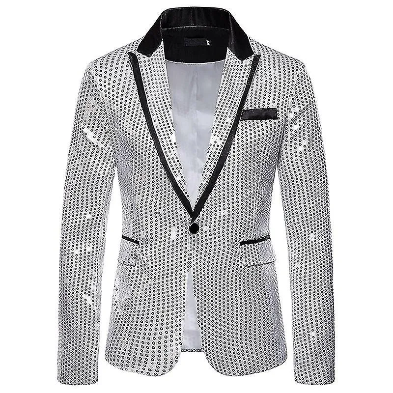 Men's Shiny Sequins Suit Jacket Blazer One Button Dinner Party Dress Suit Jacket Wedding Prom Tuxedo