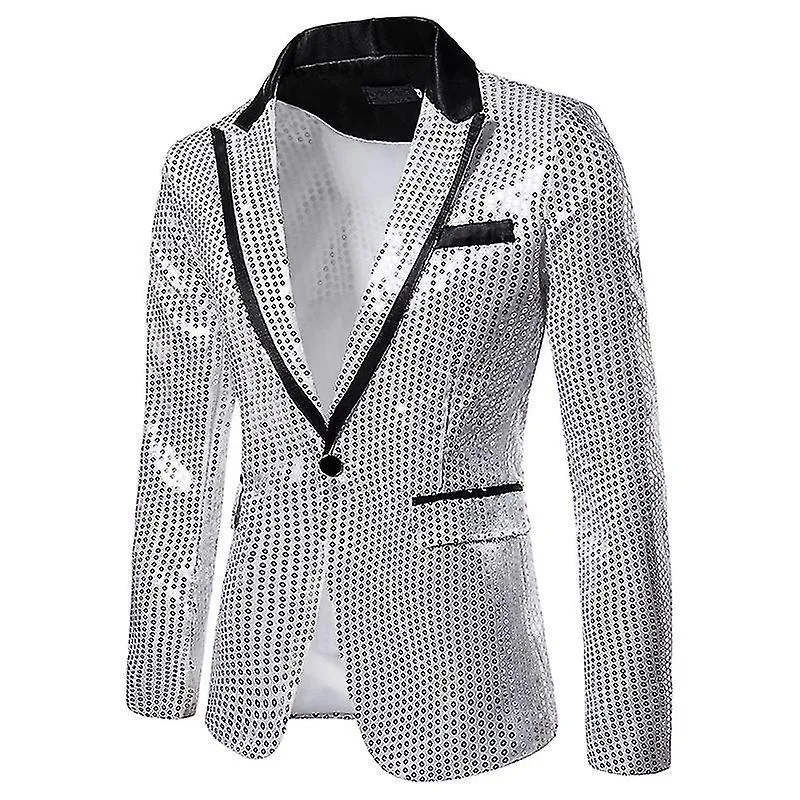 Men's Shiny Sequins Suit Jacket Blazer One Button Dinner Party Dress Suit Jacket Wedding Prom Tuxedo