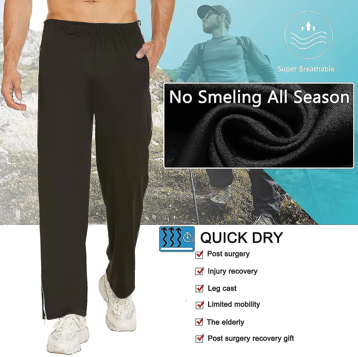 Men's Training Trousers With Full-length Zip, Jogging Trousers, Tear-off Trousers, Leisure Trousers, Loose, Casual Sportswea