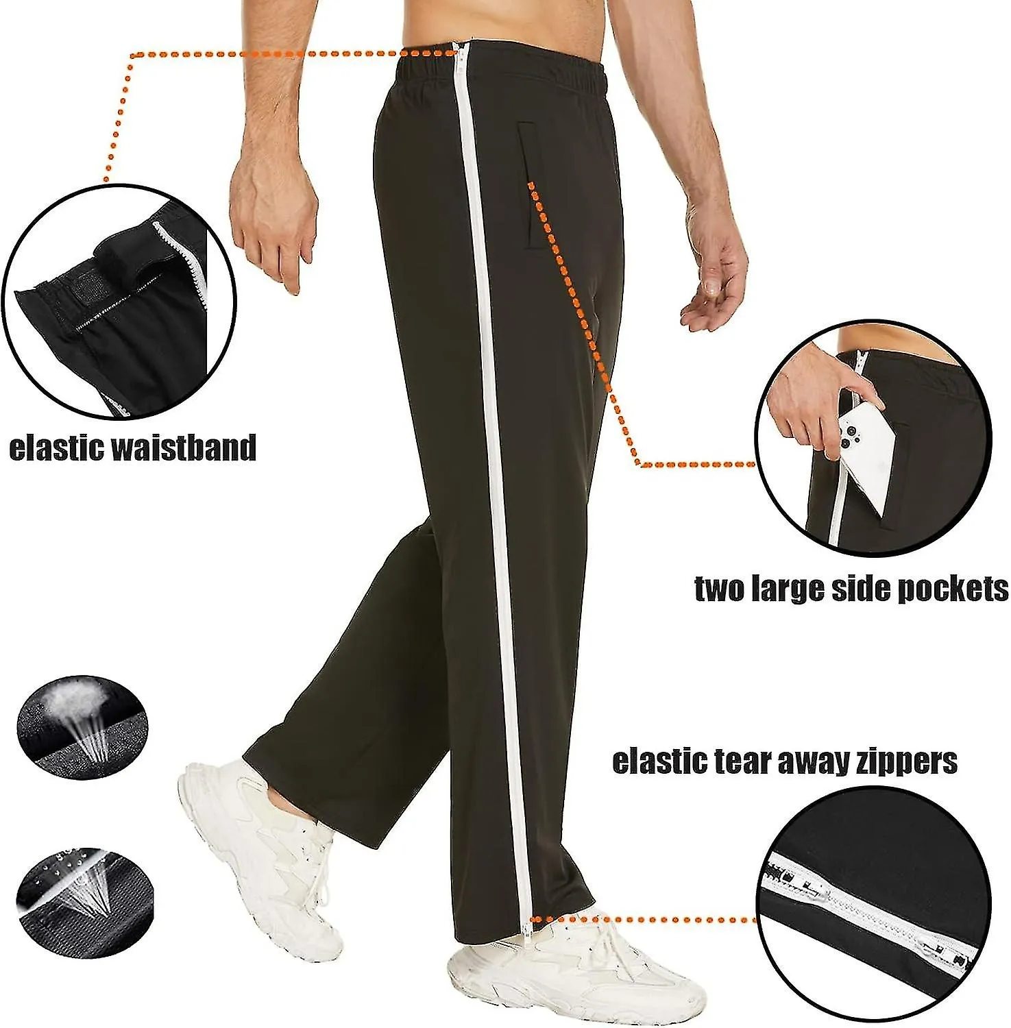 Men's Training Trousers With Full-length Zip, Jogging Trousers, Tear-off Trousers, Leisure Trousers, Loose, Casual Sportswea