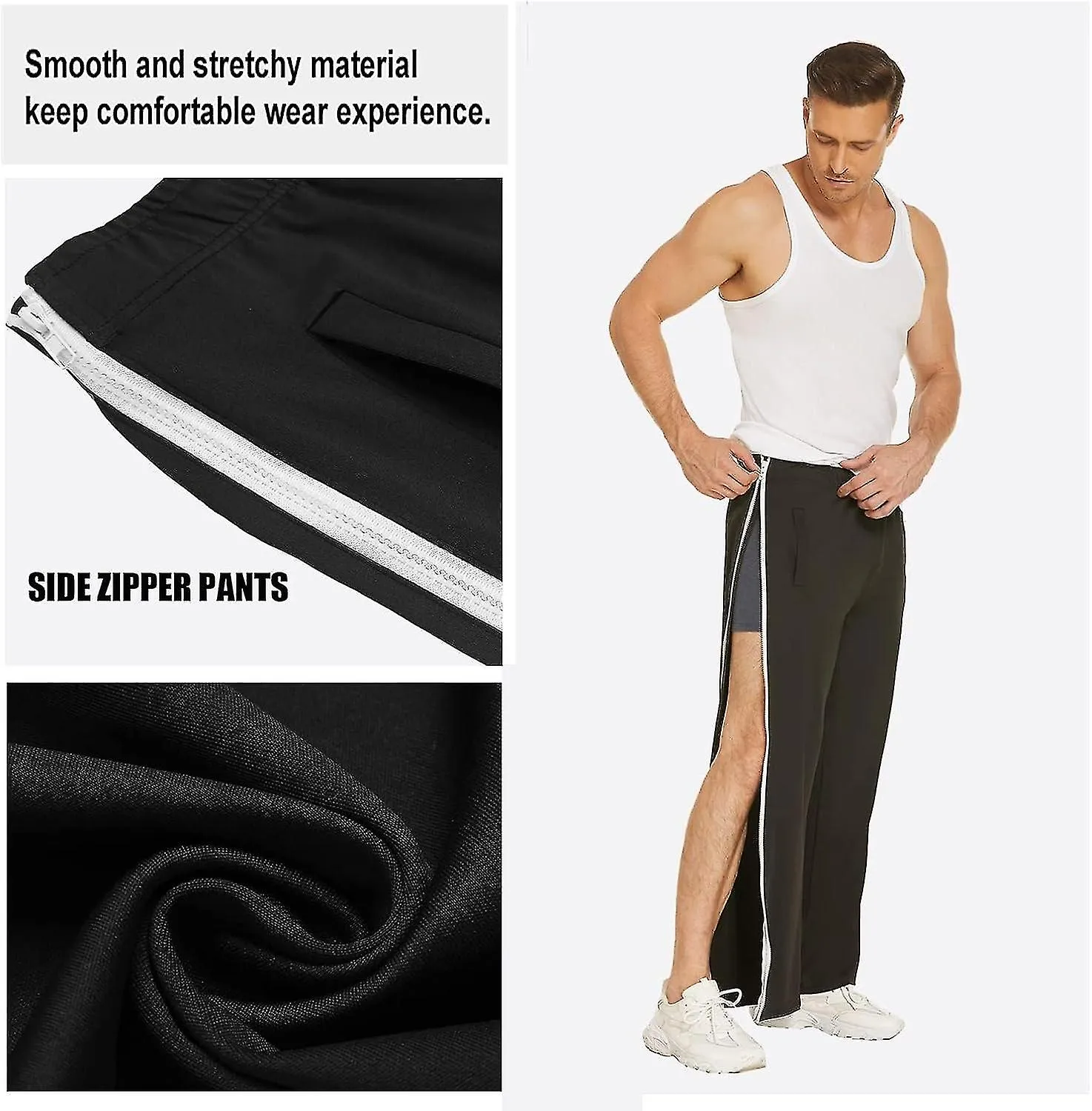 Men's Training Trousers With Full-length Zip, Jogging Trousers, Tear-off Trousers, Leisure Trousers, Loose, Casual Sportswea