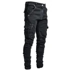 Men's workwear combat denim trousers skinny jeans casual slim trousers