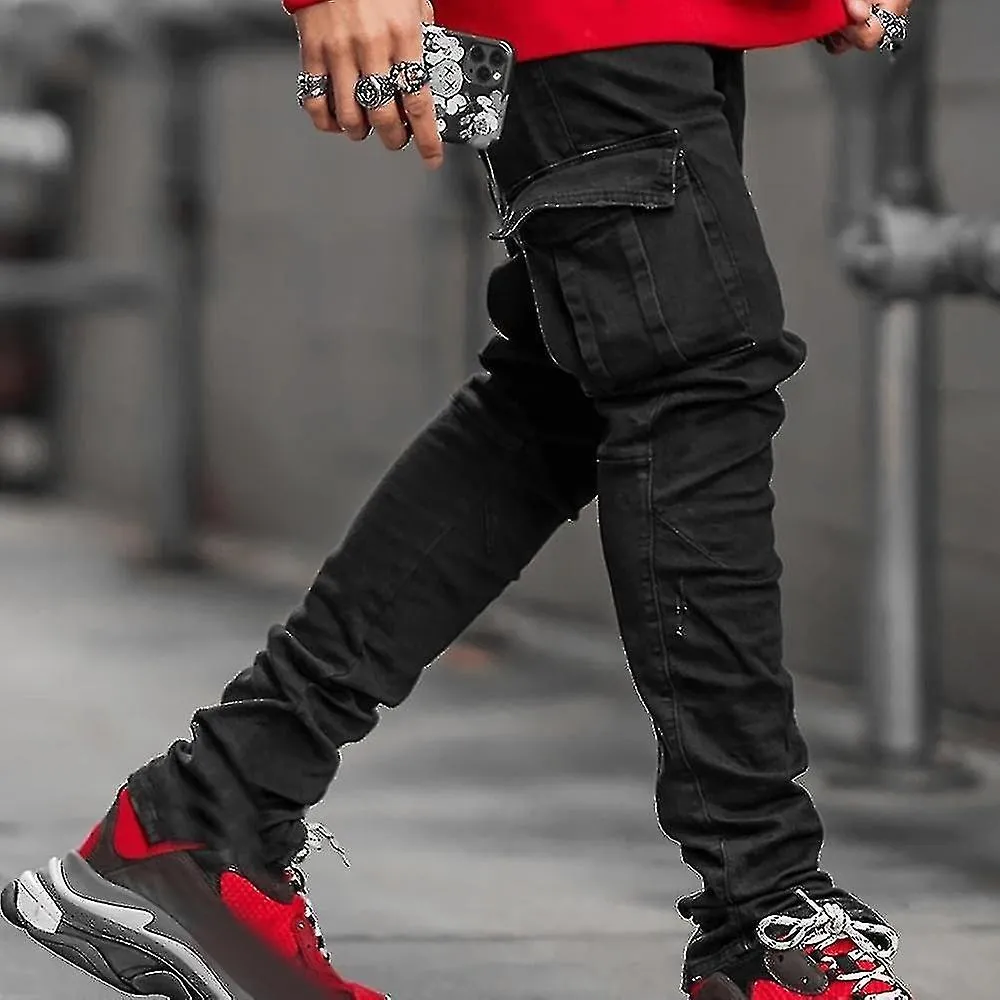 Men's workwear combat denim trousers skinny jeans casual slim trousers