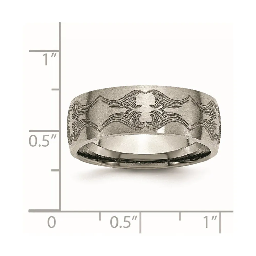 Men's 8mm Titanium Laser Cut Design Brushed Domed Standard Fit Band