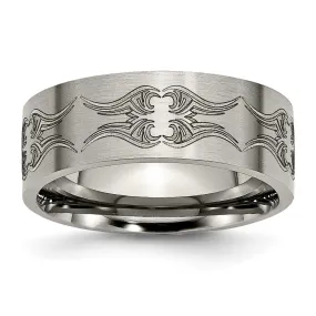 Men's 8mm Titanium Laser Cut Design Brushed Flat Standard Fit Band