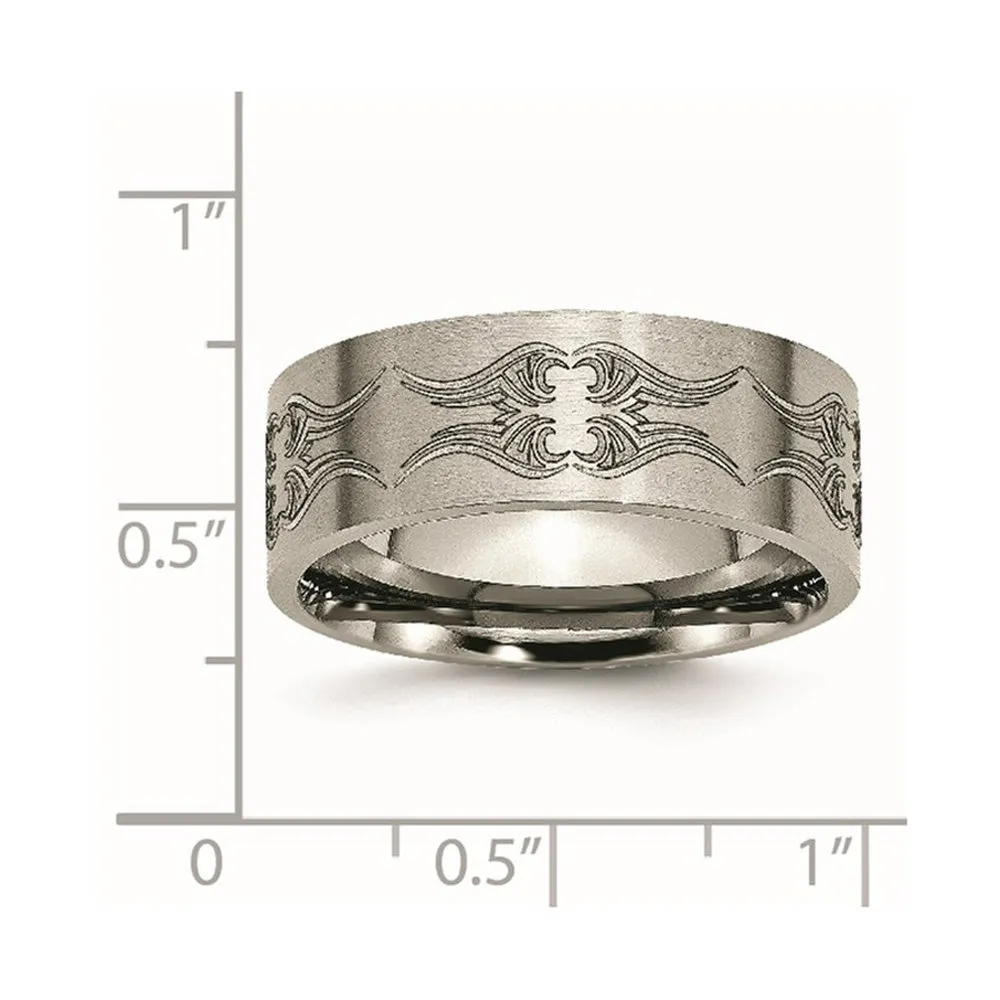 Men's 8mm Titanium Laser Cut Design Brushed Flat Standard Fit Band