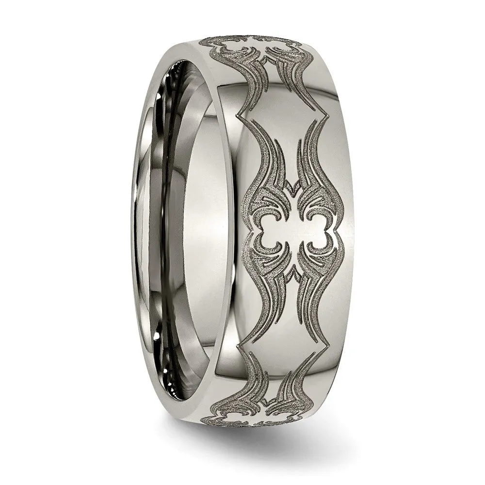 Men's 8mm Titanium Laser Cut Design Polished Domed Standard Fit Band