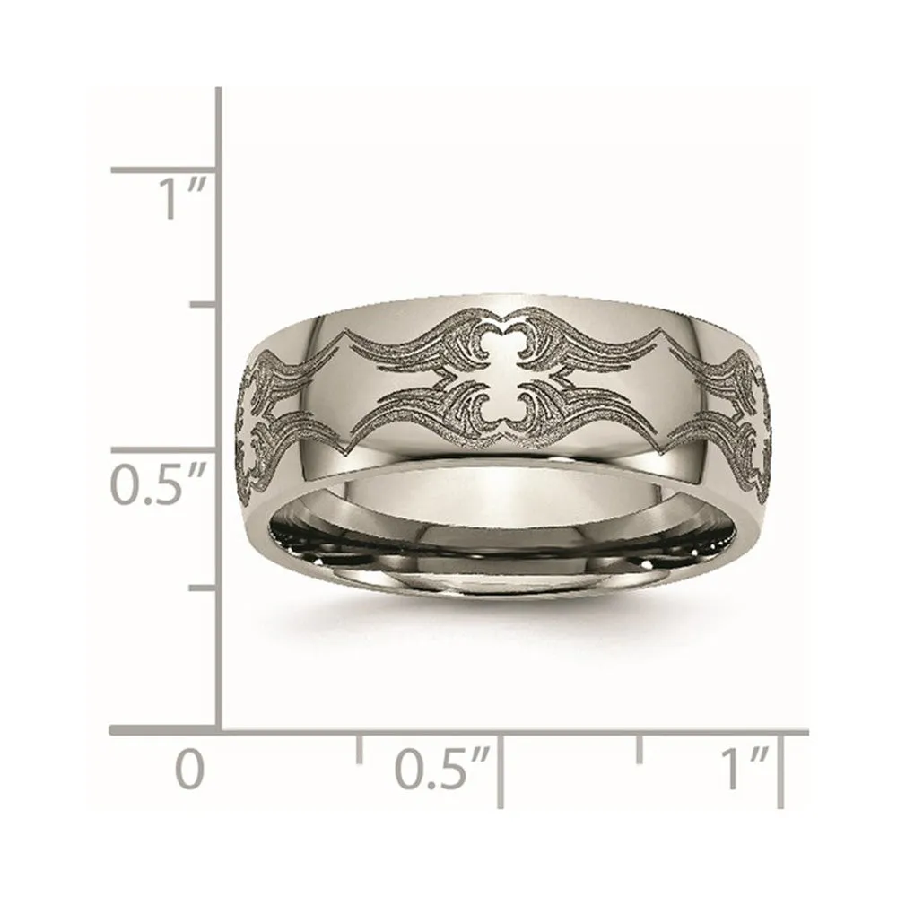 Men's 8mm Titanium Laser Cut Design Polished Domed Standard Fit Band