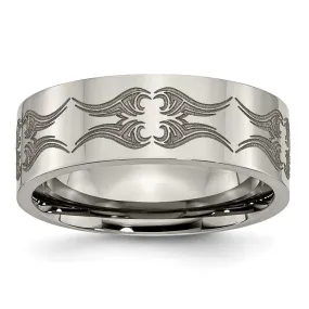 Men's 8mm Titanium Laser Cut Design Polished Flat Standard Fit Band