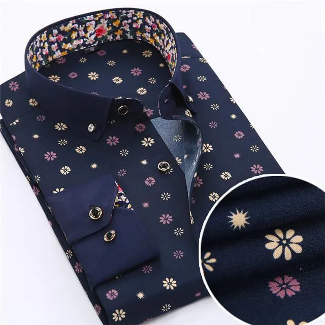 Men's Dress Shirts, Casual Shirts, Blue Floral Print Shirt