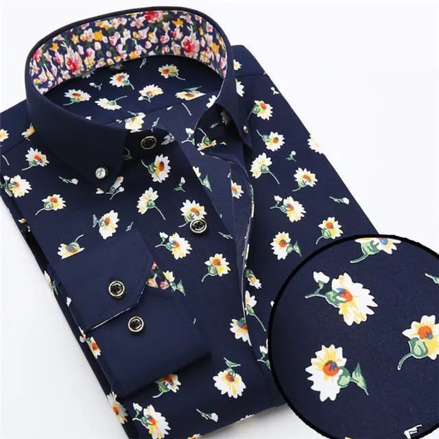 Men's Dress Shirts, Floral Shirts, Casual Shirts, Blue, White