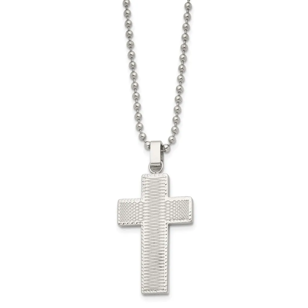 Men's Stainless Steel Polished Laser Cut Cross Necklace, 22 Inch