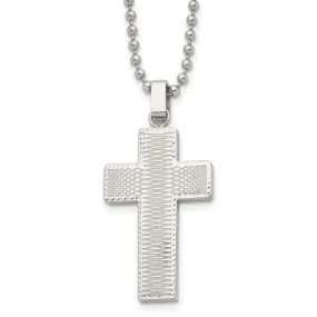 Men's Stainless Steel Polished Laser Cut Cross Necklace, 22 Inch