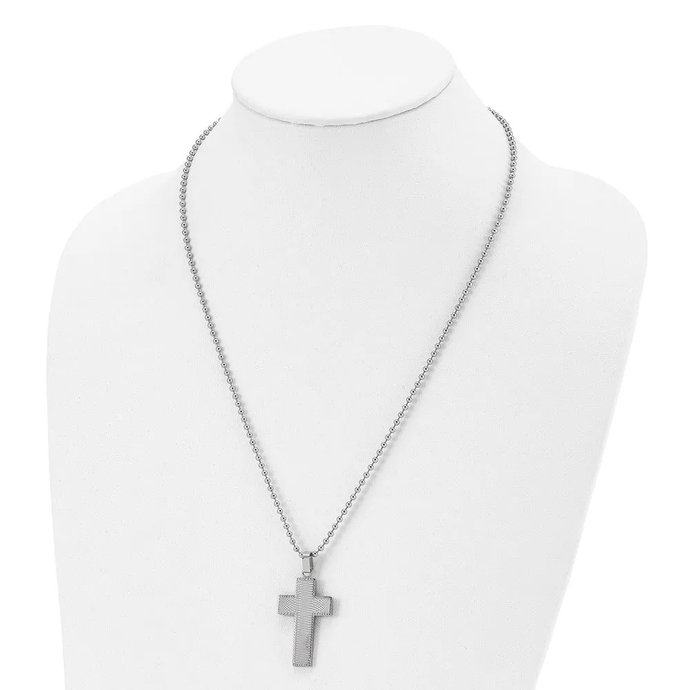 Men's Stainless Steel Polished Laser Cut Cross Necklace, 22 Inch