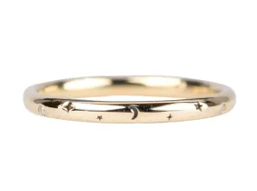 Moon and Stars Diamond Wedding Band 14K Gold M5042