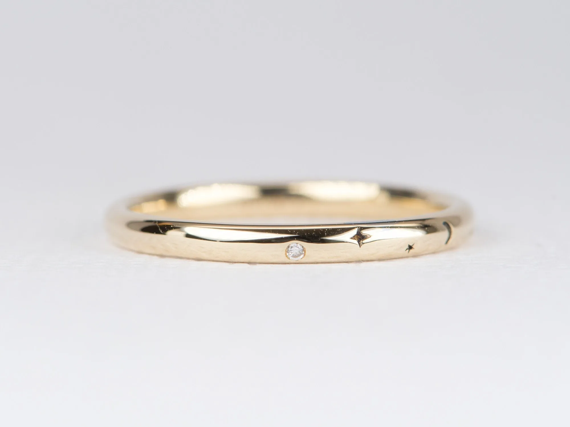 Moon and Stars Diamond Wedding Band 14K Gold M5042