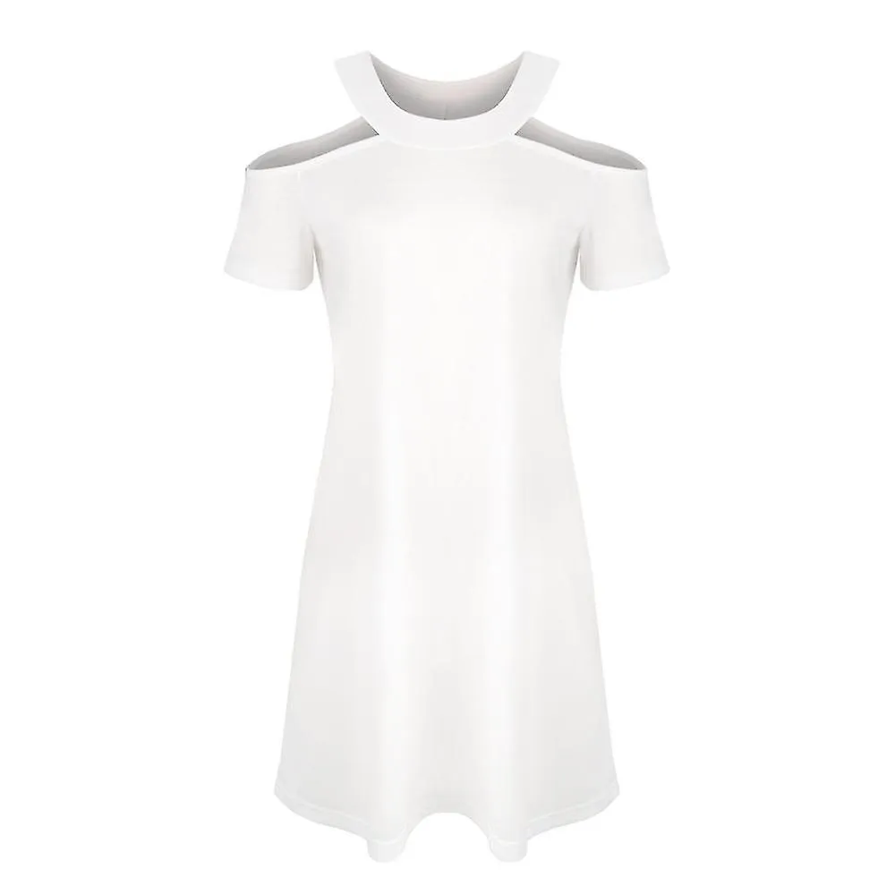 Mujeres Plain Cold Shoulder Short Sleeve Mini Dress Summer Casual Shift Dresses High Quality