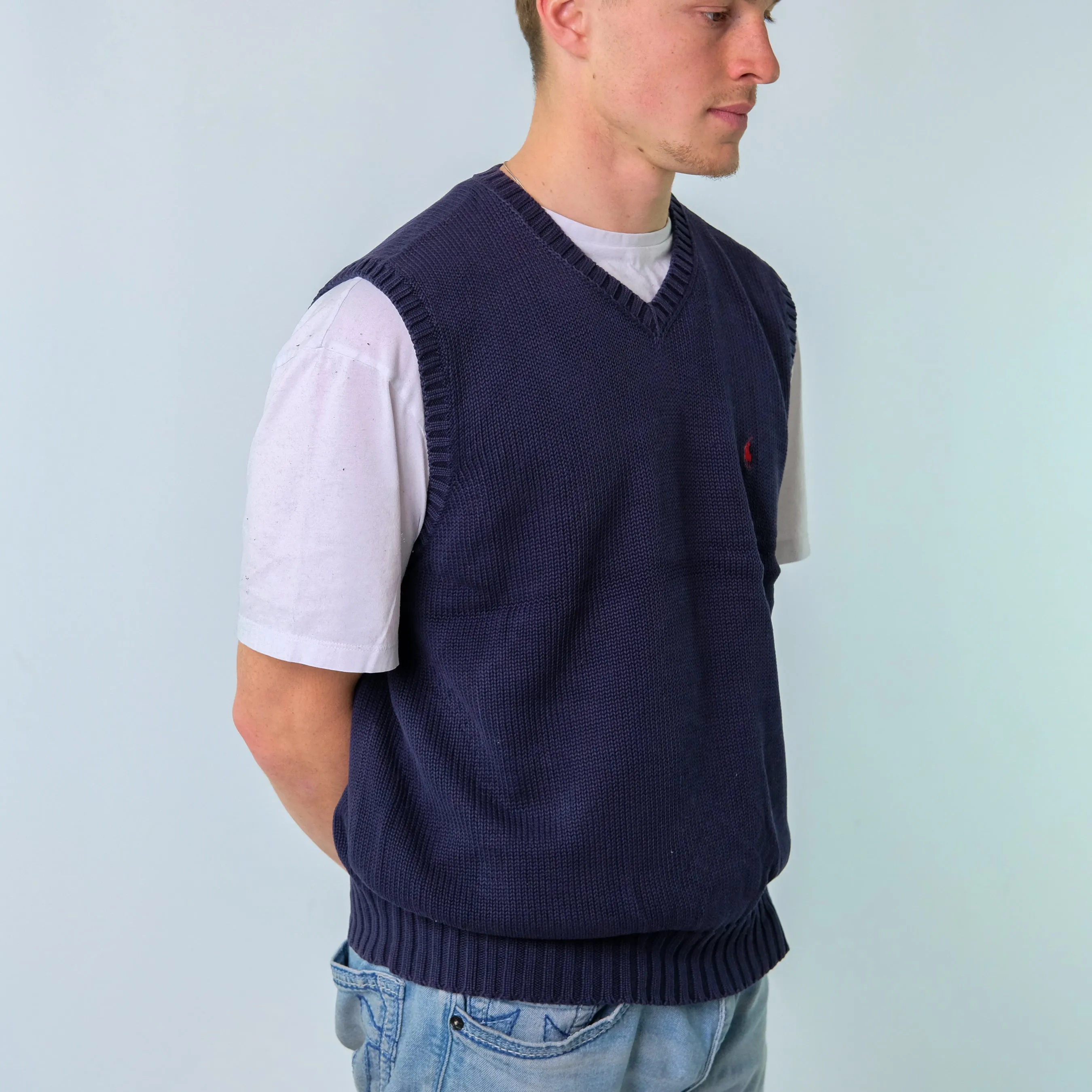 Navy Blue y2ks Polo Ralph Lauren Knit Vest (XL)