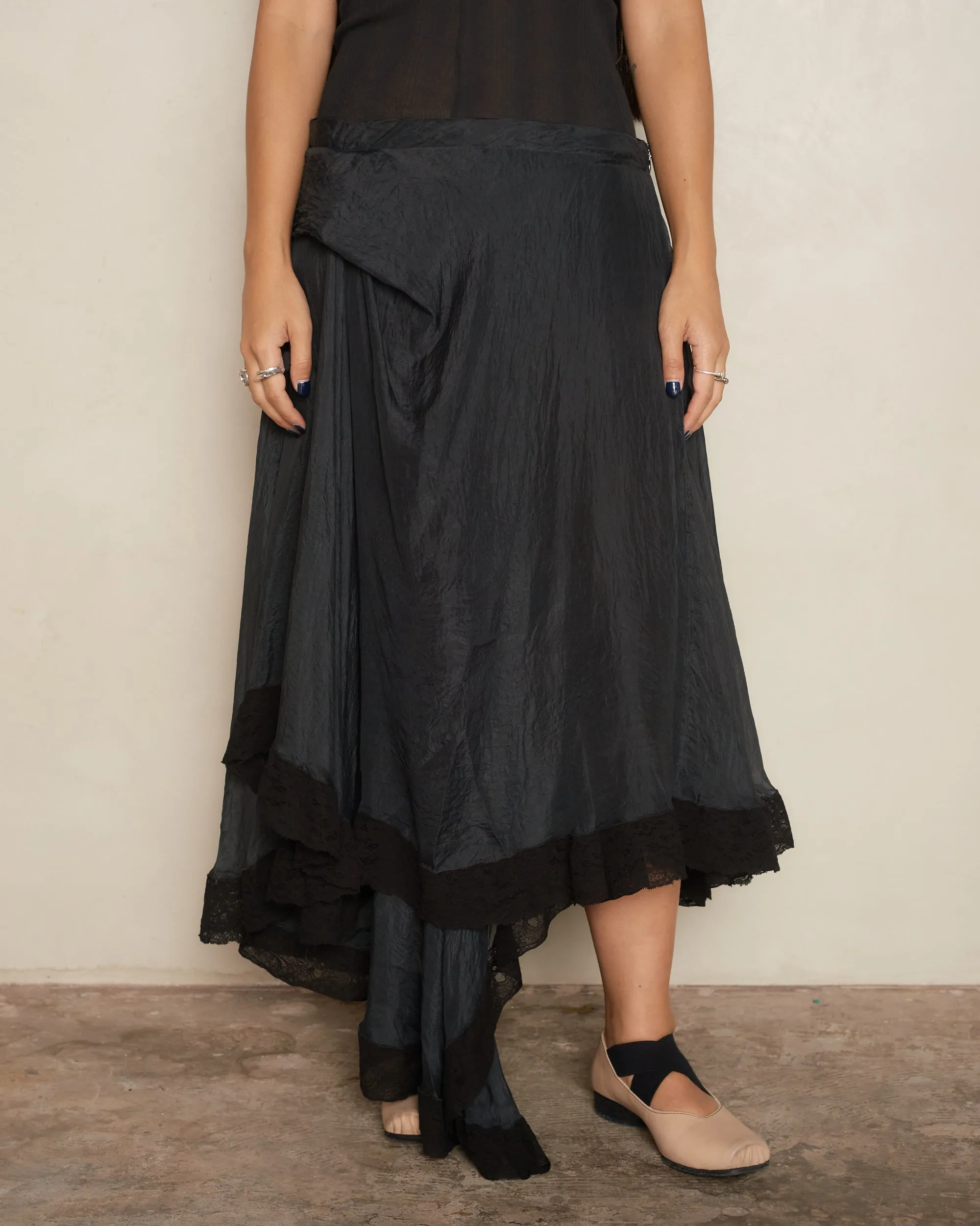 Noir Silk Lace Skirt