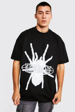 Oversized Extended Neck Spider Graphic Tshirt