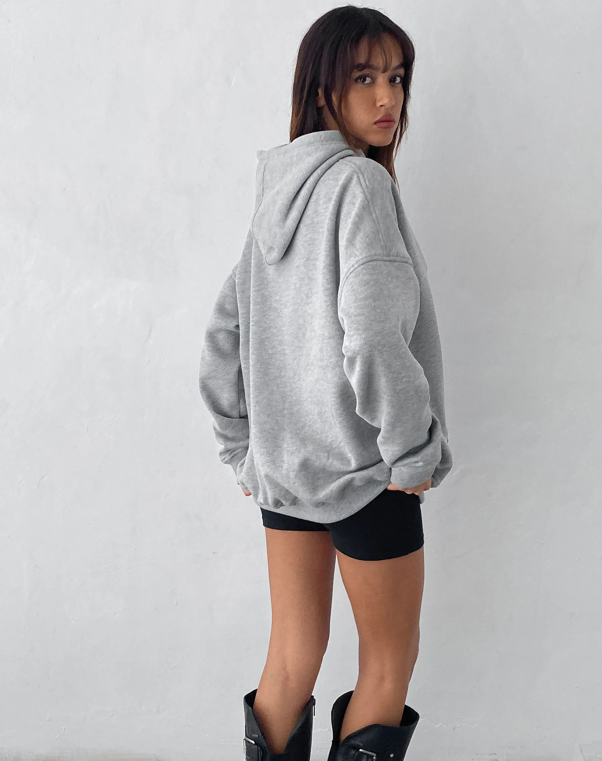 Oversized Hoodie in Grey Marl with Worst Nightmare Embroidery