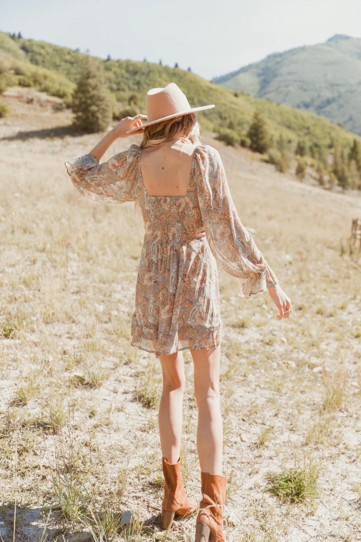 Paisley Print Ruffled Mini Dress