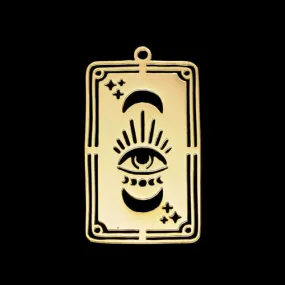 Pendants, 201 Stainless Steel, Golden, Laser-Cut, Rectangle, Tarot Card, Moon Phases, Third Eye, 32mm