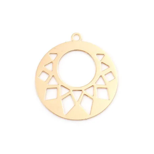 Pendants, Flat, Round, Gypsy Hoops, Geometric, Laser-Cut, Light Gold, Enameled, Focal, Iron, 22mm