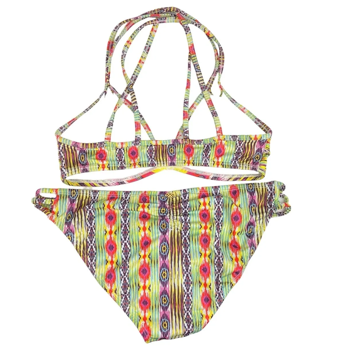 PILYQ Multicolor Color Block Print Beaded Strappy 2-Piece Swimwear Bikini Set S