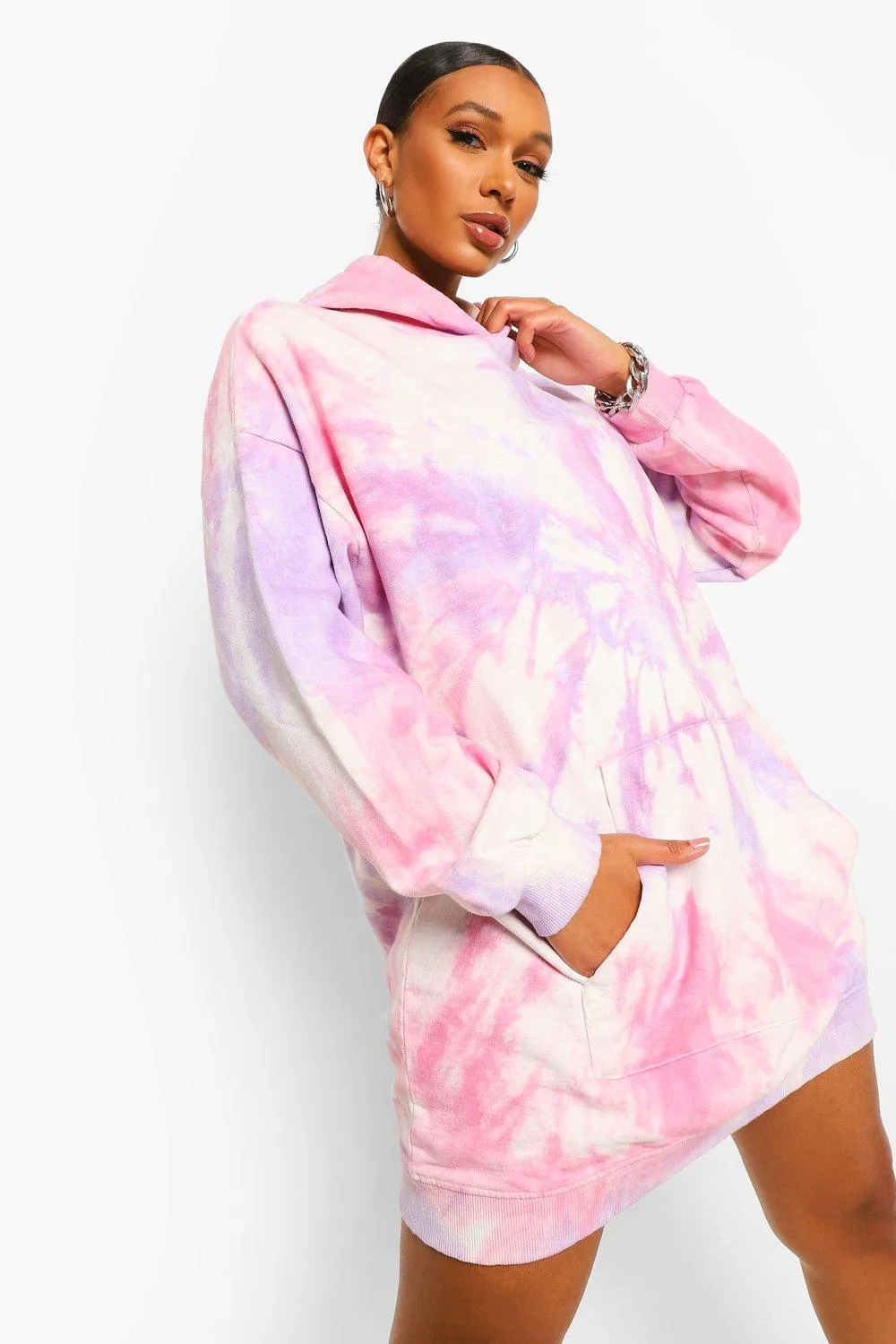 Pink Tie Dye Hoodie Dress