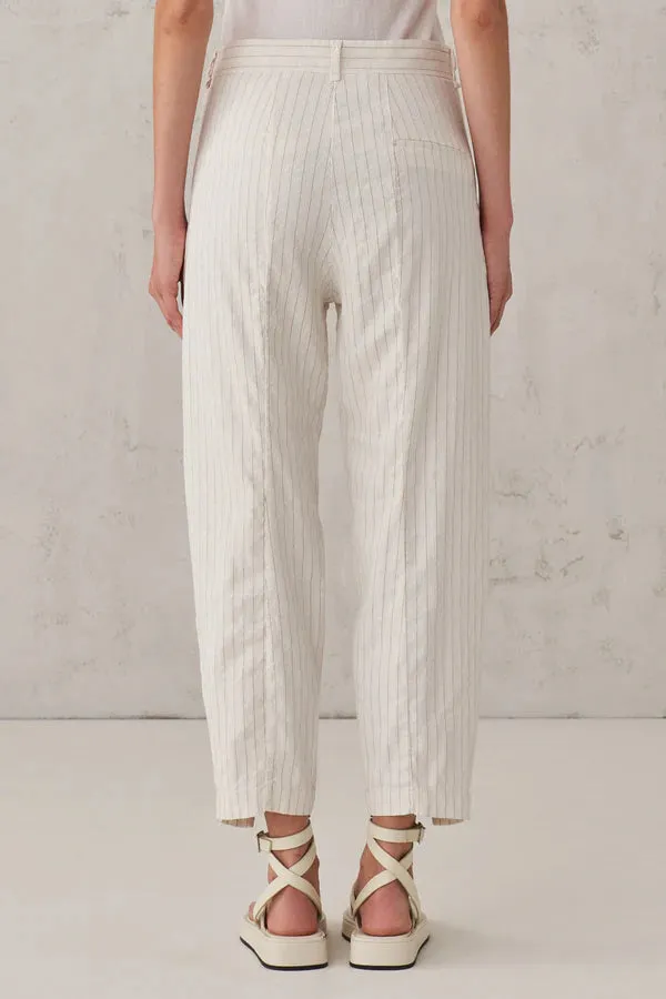 Pinstripe Stretch Viscose Linen Comfort Fit Trousers - White