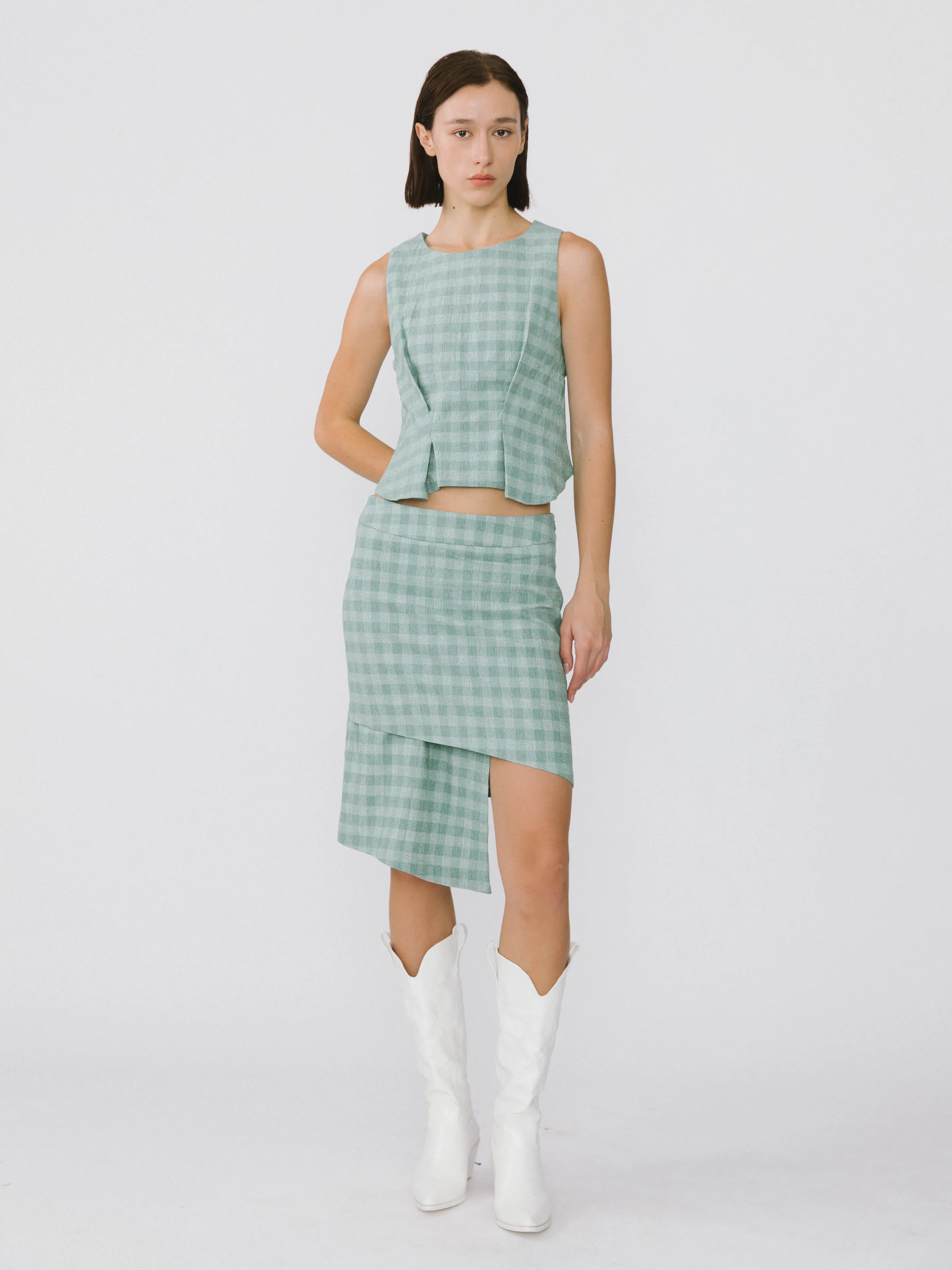 Plaid Asymmetric Vest and Skirt Suit