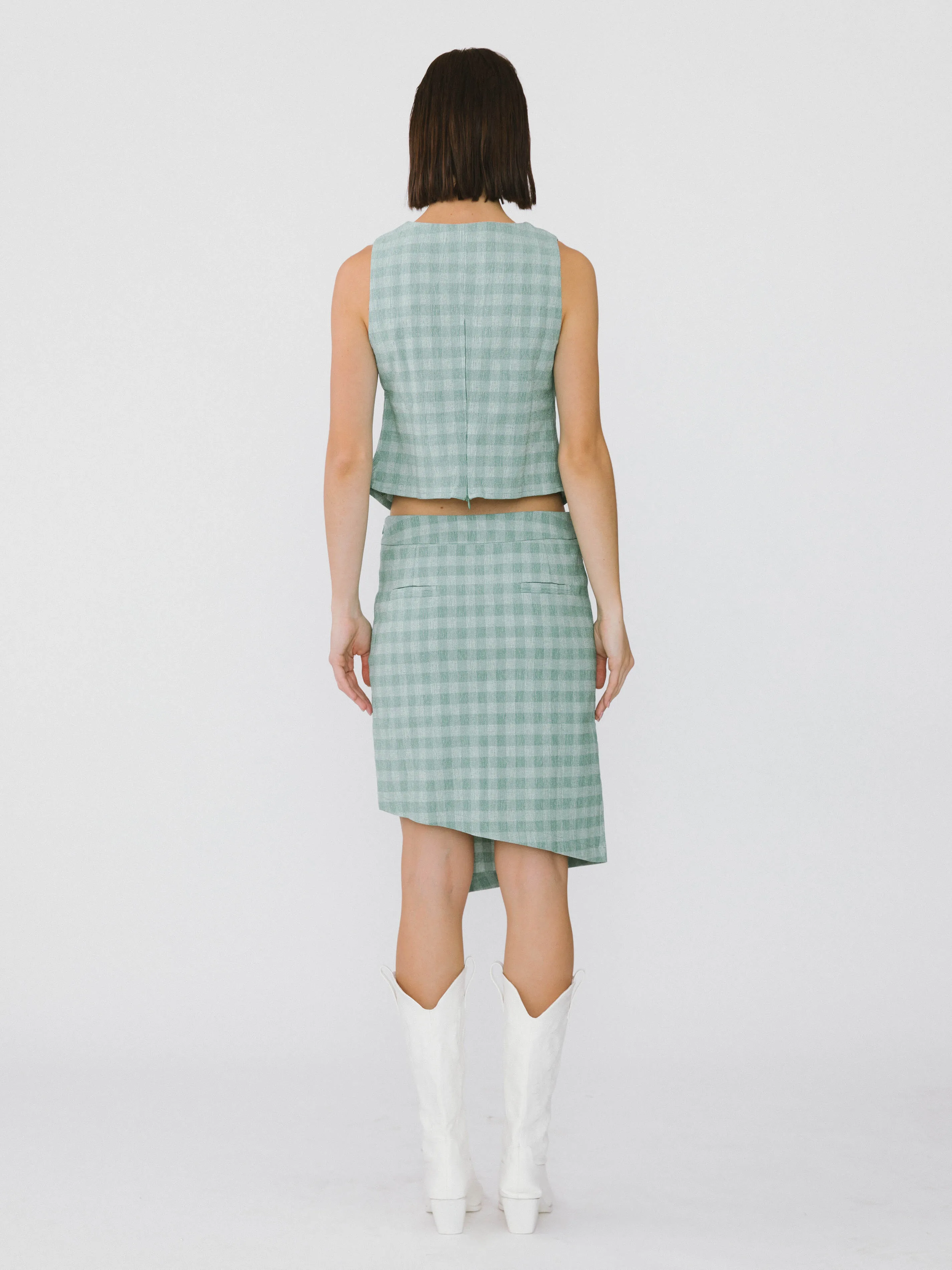 Plaid Asymmetric Vest and Skirt Suit