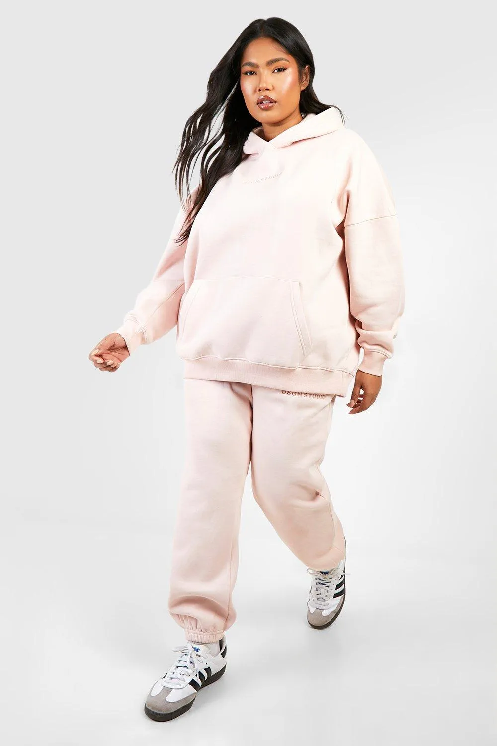 Plus Dsgn Debossed Oversized Hoodie Tracksuit