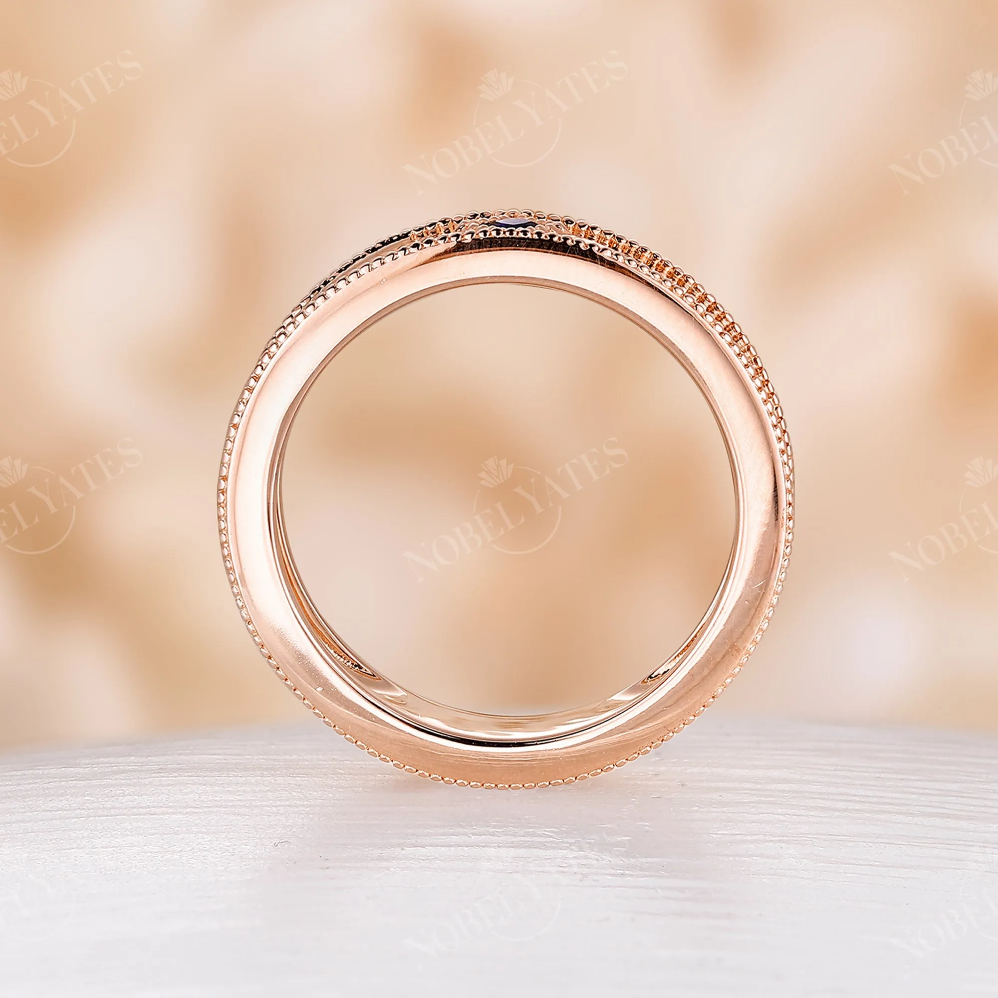 Princess cut Lab Sapphire Wedding Band His and Her Rose Gold Band