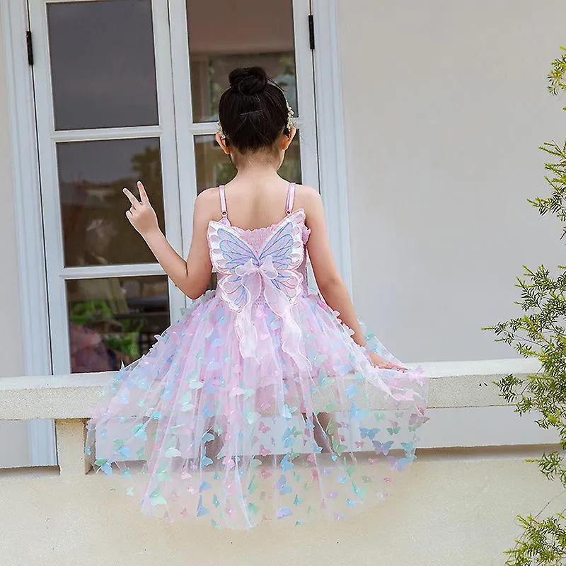 Pure cotton children's butterfly suspenders mesh skirt girl dress lantern princess skirt