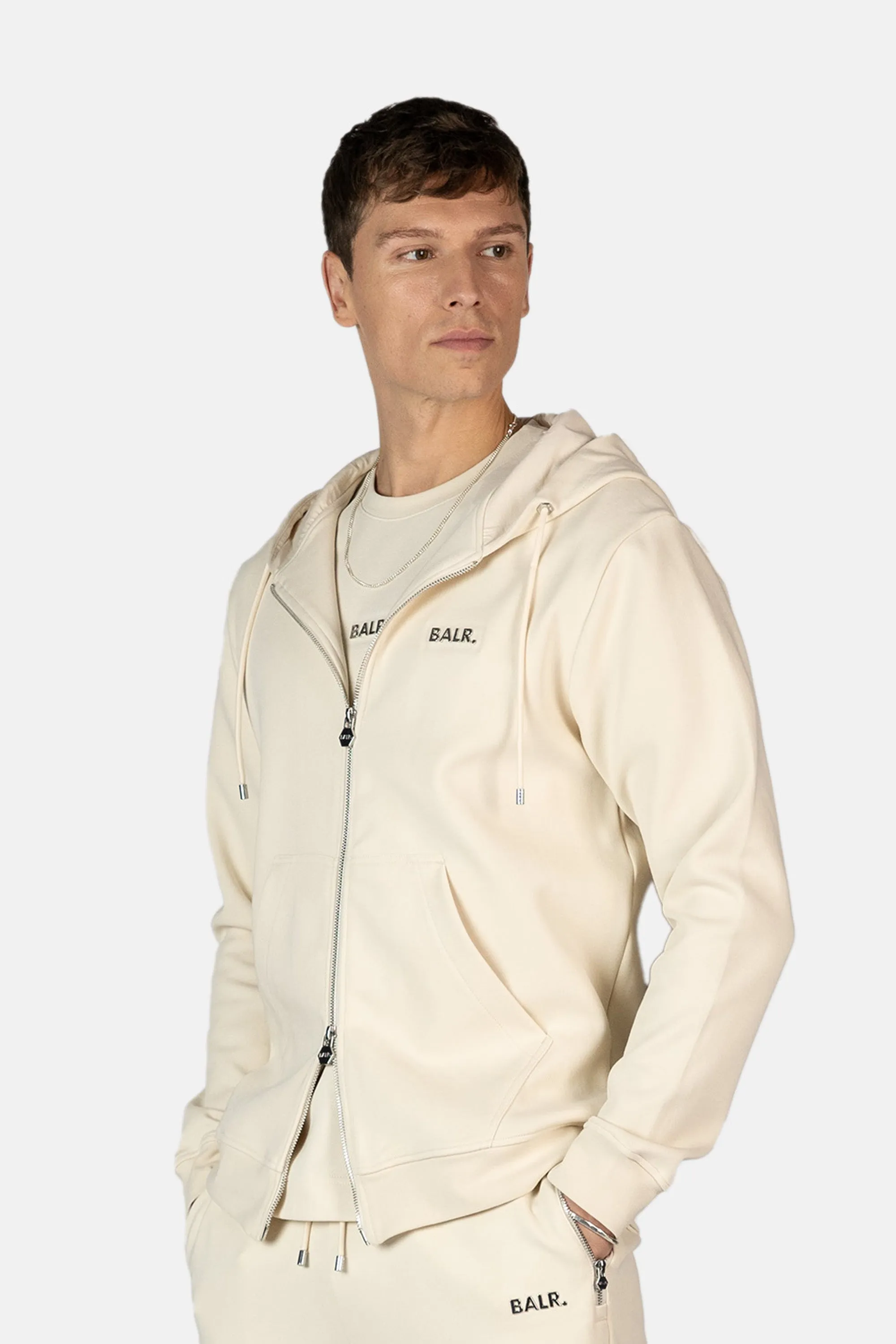 Q-Series Regular Fit Zip Through Hoodie White Swan