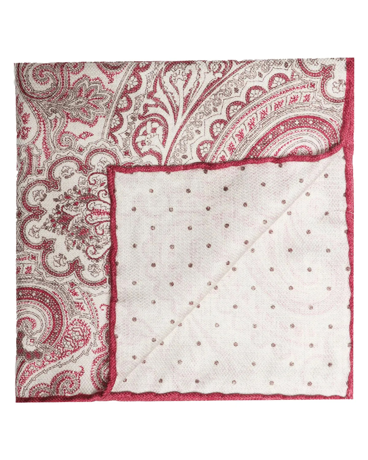 Red and Tan Reversible Paisley Silk Pocket Square