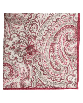 Red and Tan Reversible Paisley Silk Pocket Square