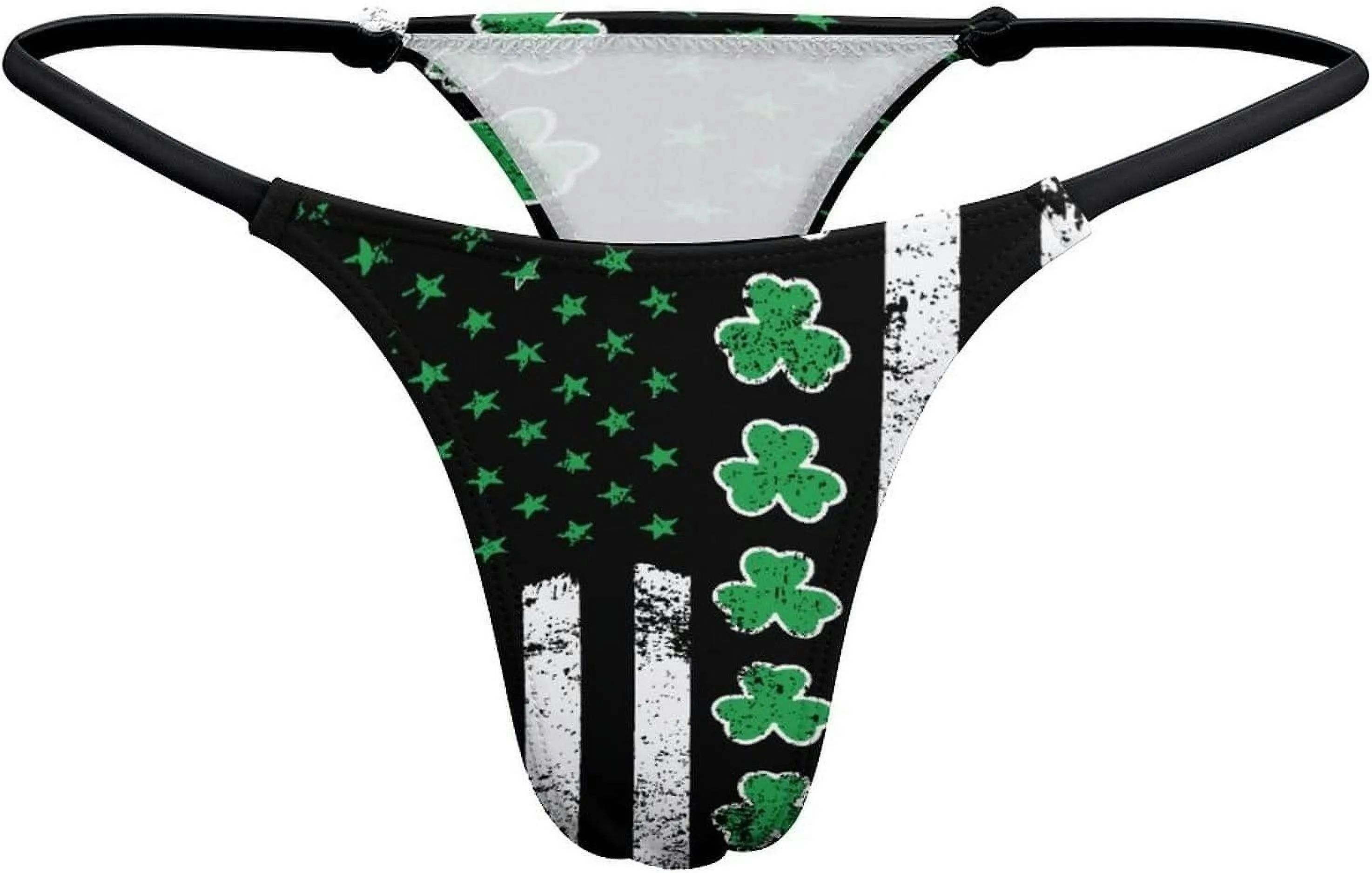 Retro Irish US Flag St. Patrick's Day Shamrock Clover G-String Thongs Women's T-Back Underwear Panty-WE391