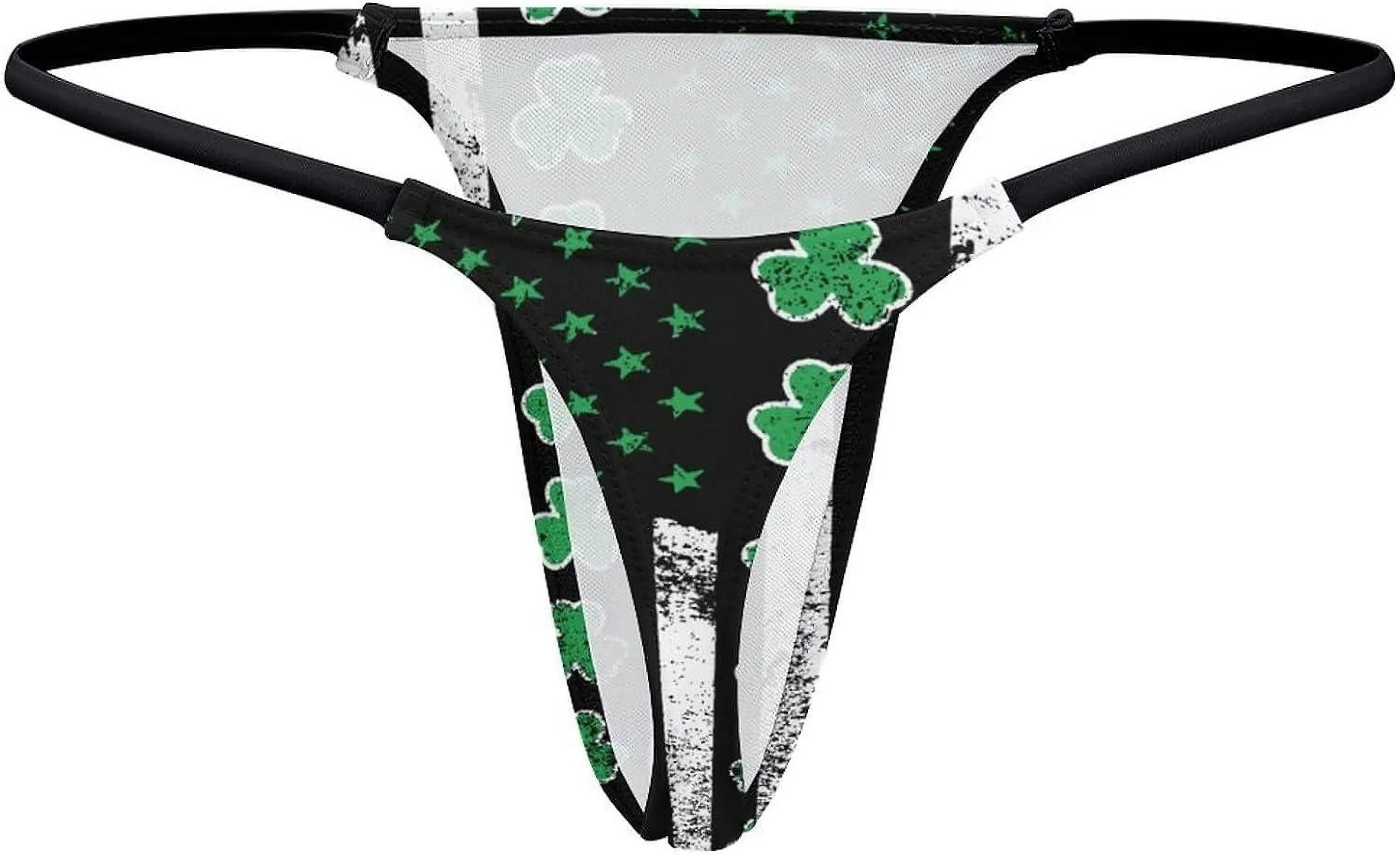 Retro Irish US Flag St. Patrick's Day Shamrock Clover G-String Thongs Women's T-Back Underwear Panty-WE391