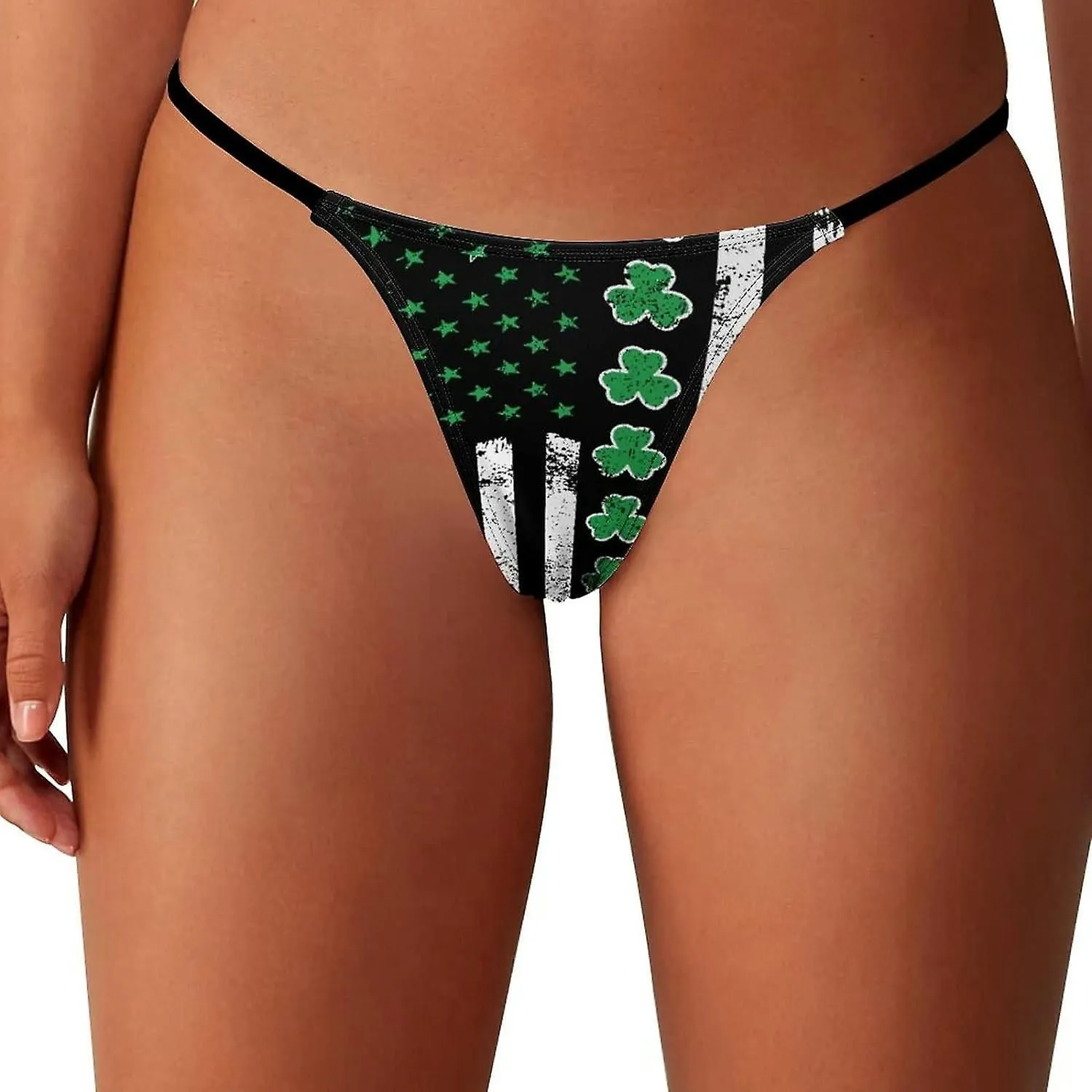 Retro Irish US Flag St. Patrick's Day Shamrock Clover G-String Thongs Women's T-Back Underwear Panty-WE392