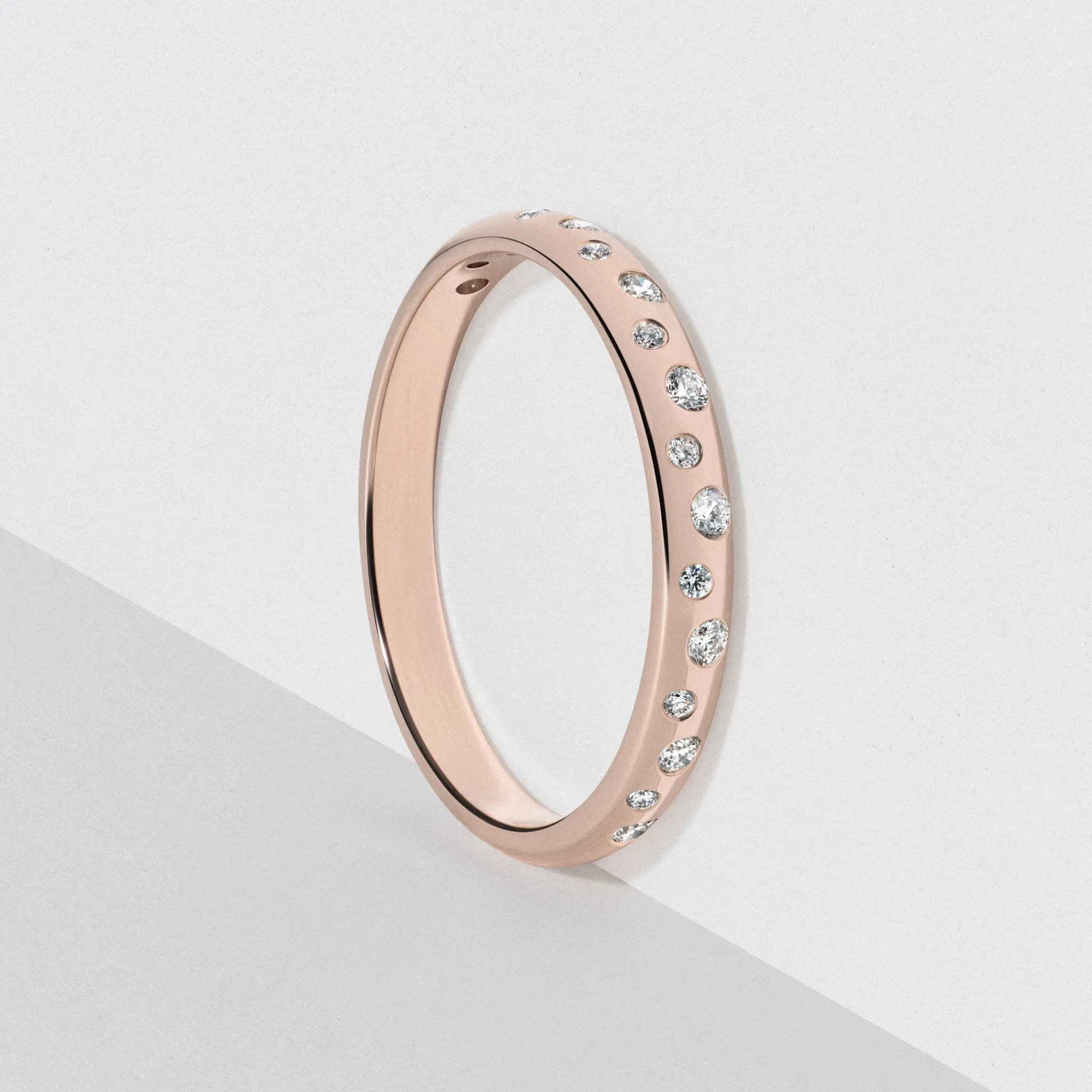 Rose Gold Scattered Diamond Wedding Band - Polished 2.5mm